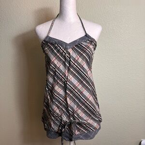 Vans Vintage Women's‎ Blouse Halter Neck Cotton / Linen M Tie Waist
